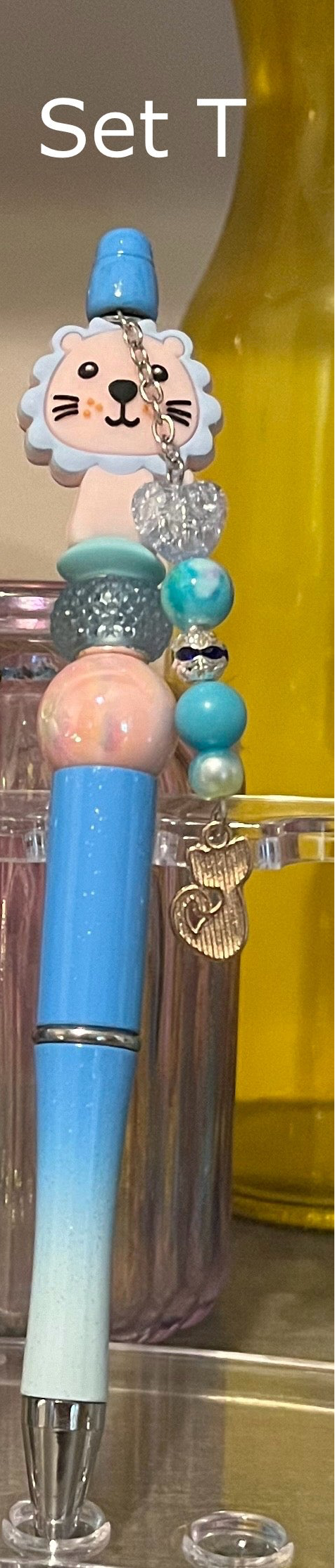 Glitter Blue-White Ombré Beaded Pens