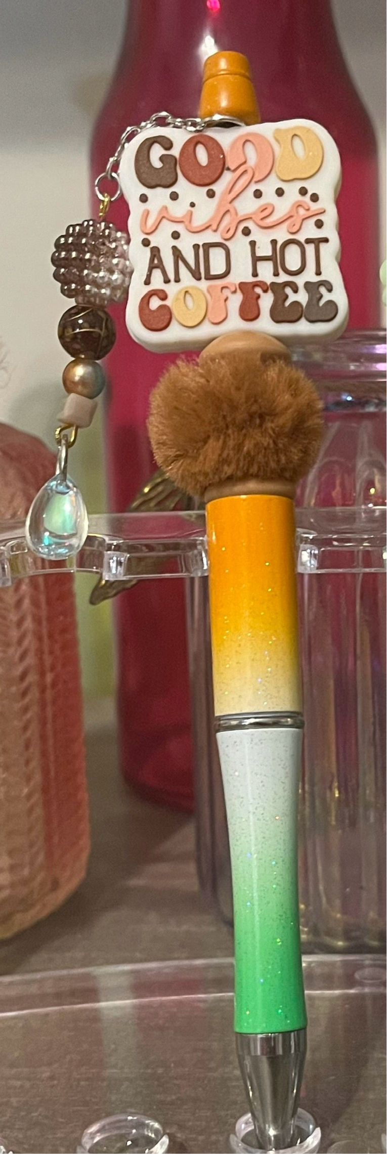 Glitter Orange-White-Green Ombré Beaded Pens