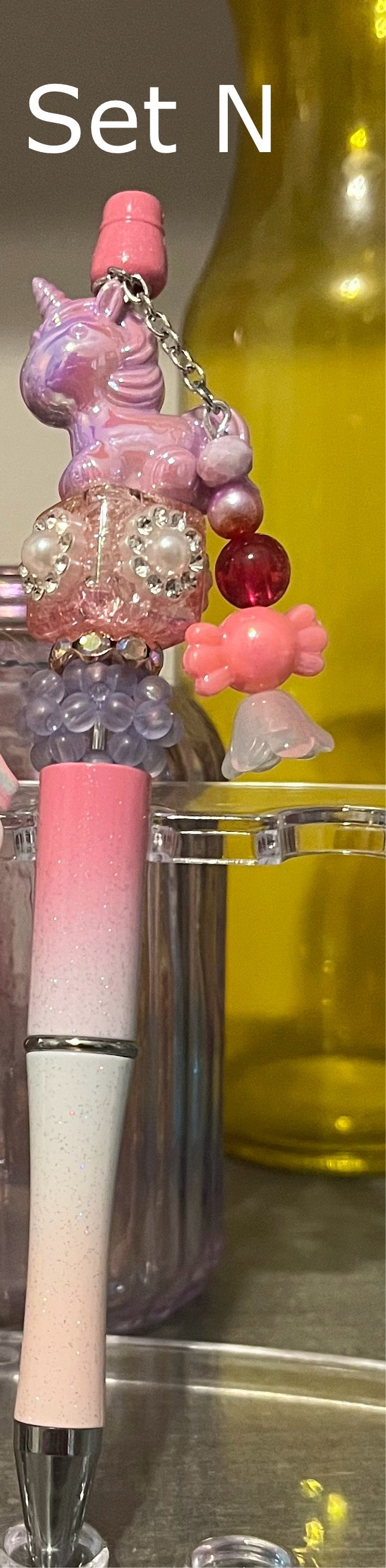 Glitter Pink-White-Light Pink Ombré Beaded Pens