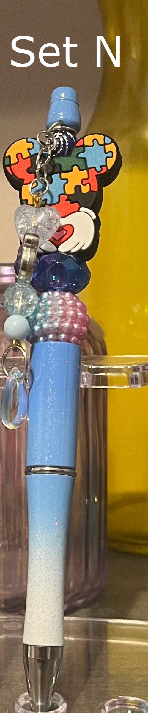 Glitter Blue-White Ombré Beaded Pens