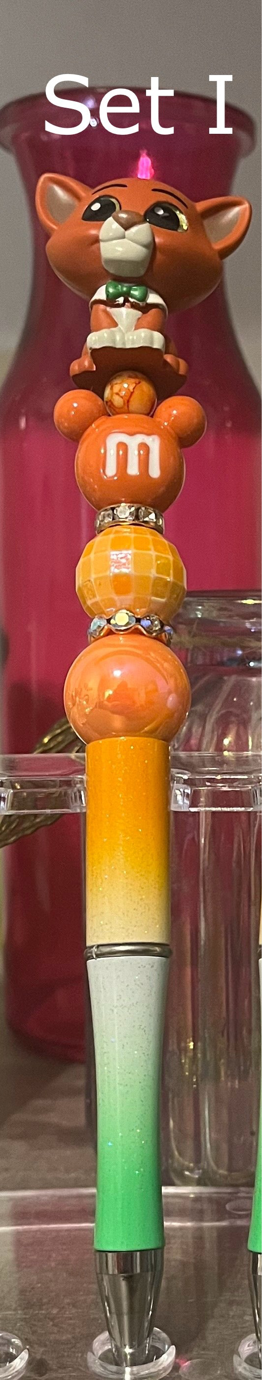 Glitter Orange-White-Green Ombré Beaded Pens