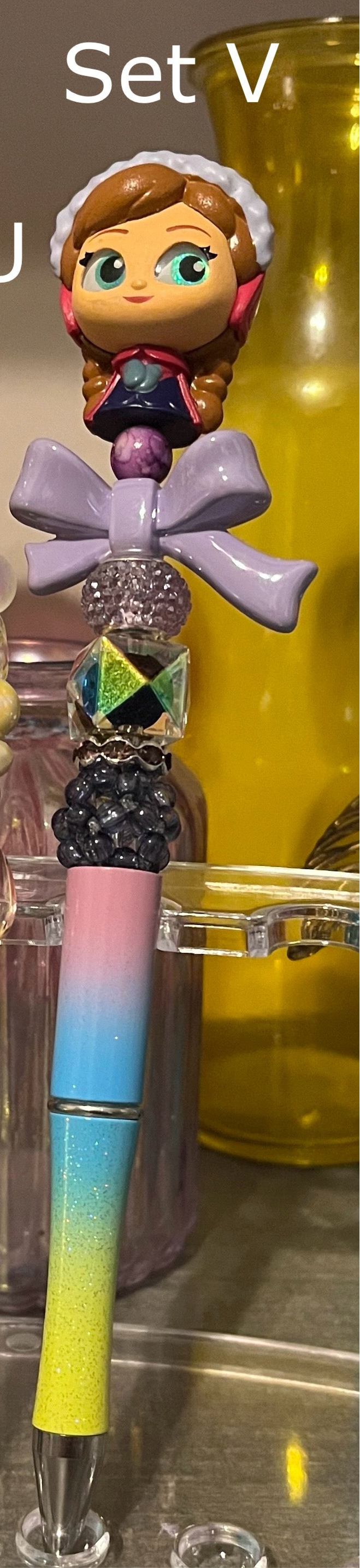 Glitter Lavender-Blue-Lime Ombré Beaded Pens