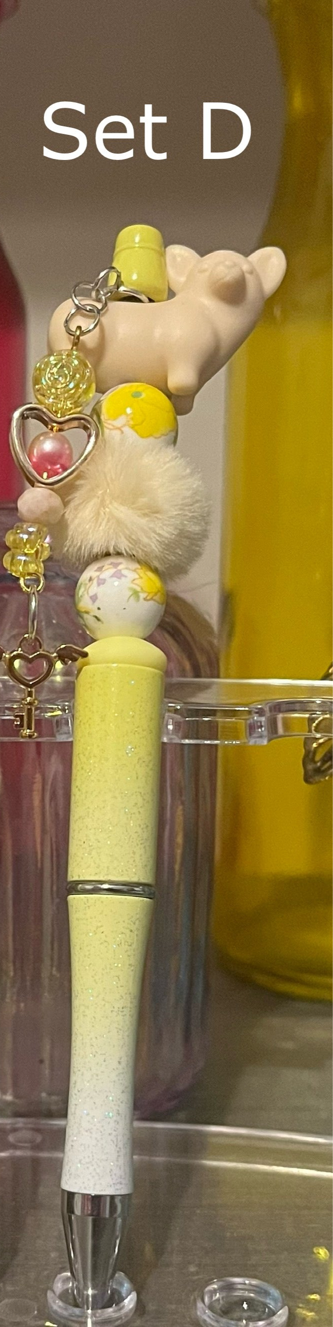 Glitter Lime-White Ombré Beaded Pens