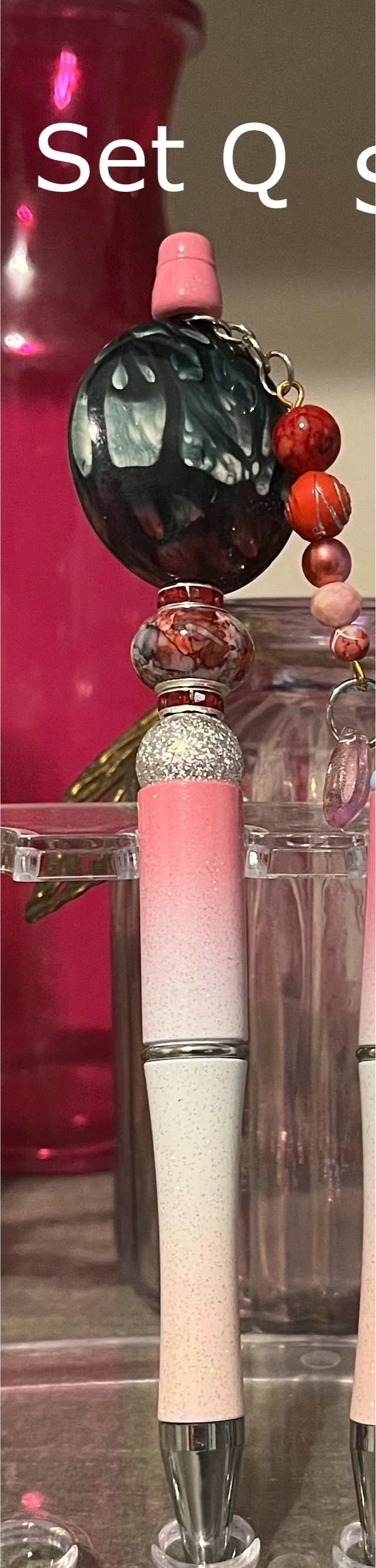 Glitter Pink-White-Light Pink Ombré Beaded Pens