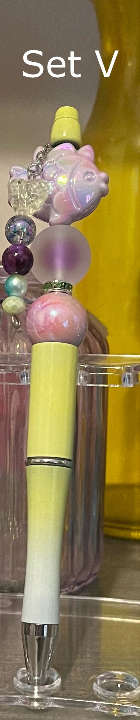 Glitter Lime-White Ombré Beaded Pens