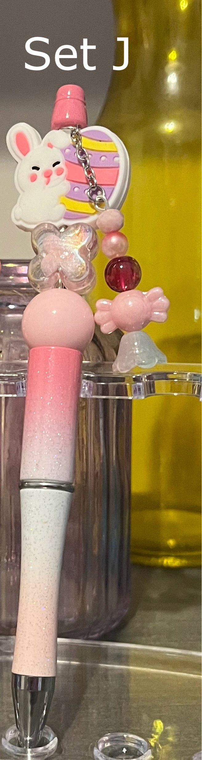 Glitter Pink-White-Light Pink Ombré Beaded Pens
