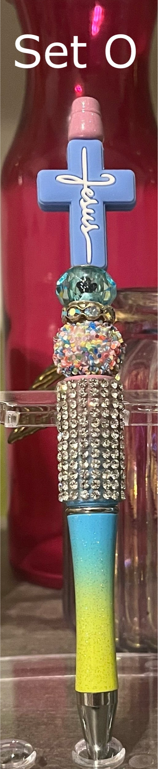 Glitter Lavender-Blue-Lime Ombré Beaded Pens