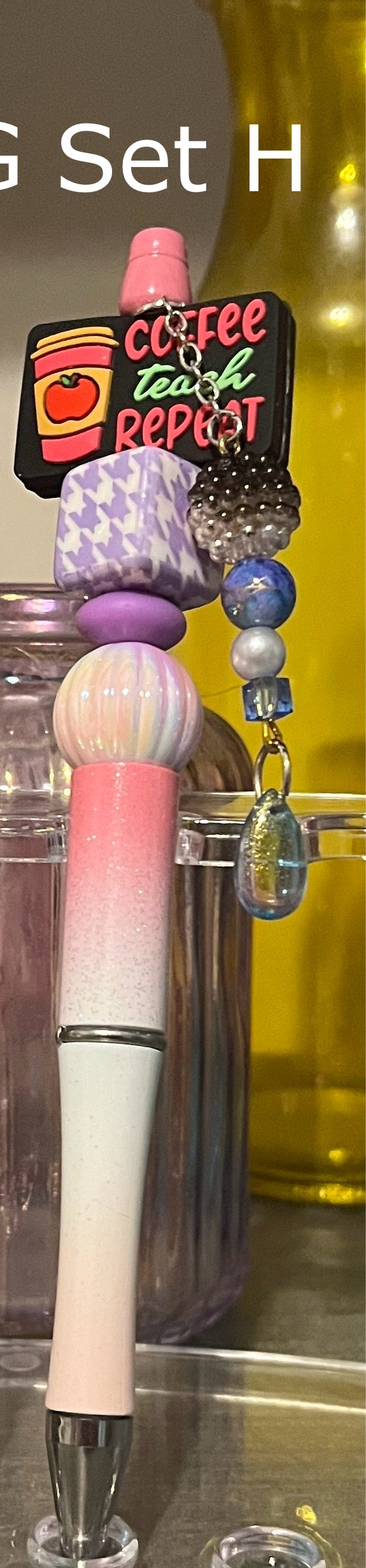 Glitter Pink-White-Light Pink Ombré Beaded Pens