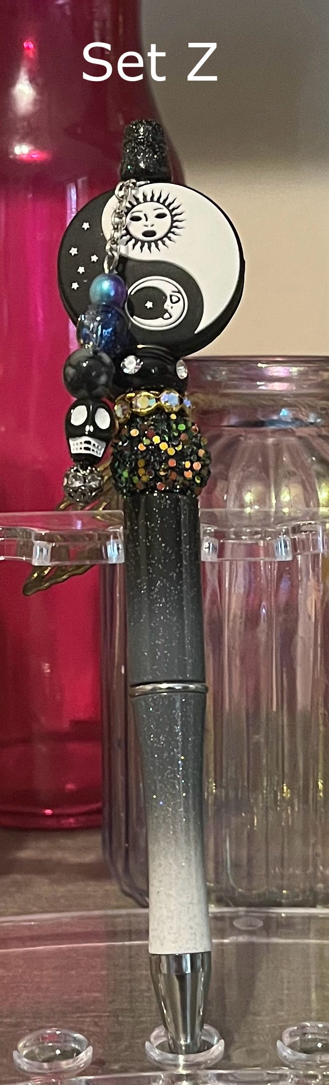 Glitter Black-White Ombré Beaded Pens