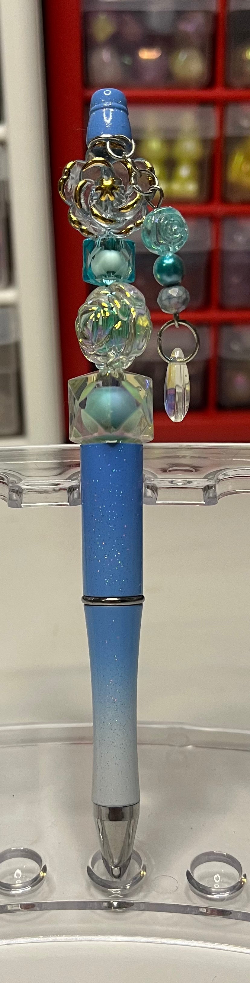 Glitter Blue-White Ombré Beaded Pens
