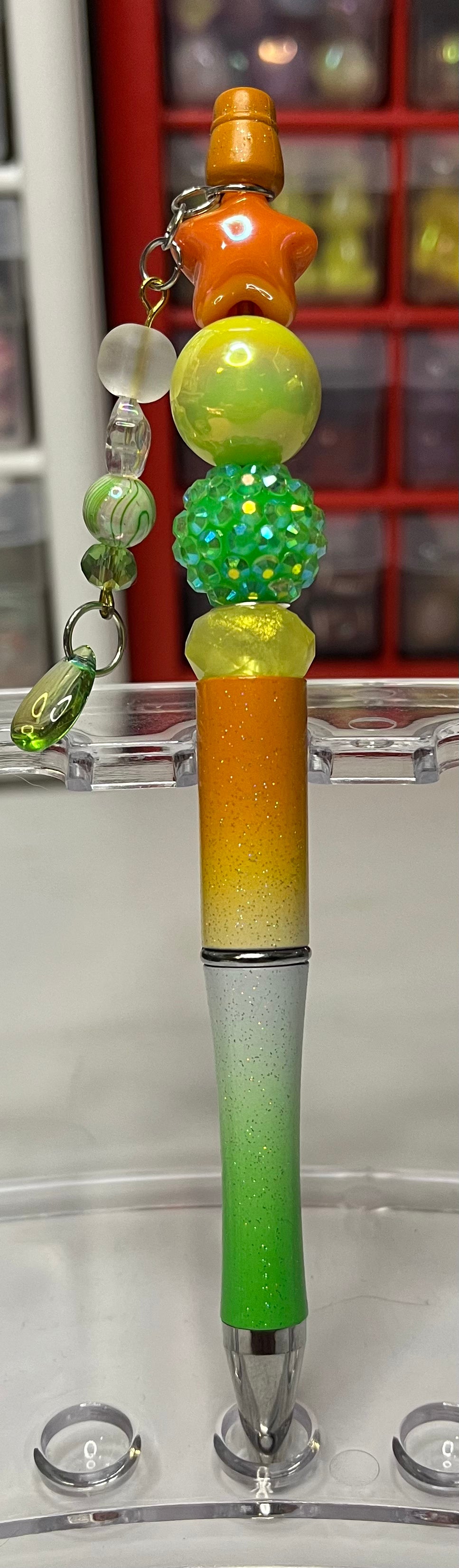Glitter Orange-White-Green Ombré Beaded Pens
