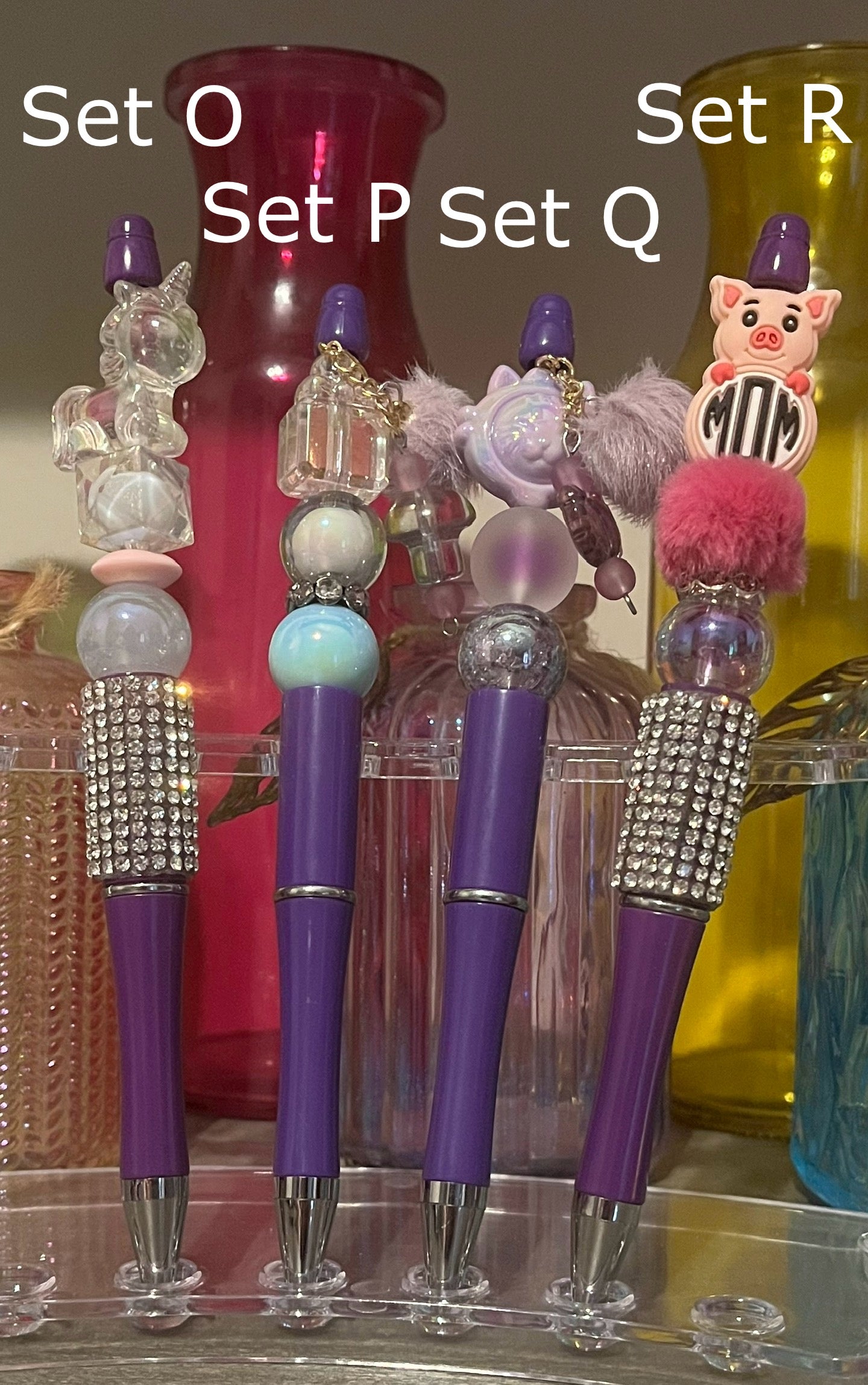 Solid Plum Purple Beaded Pens
