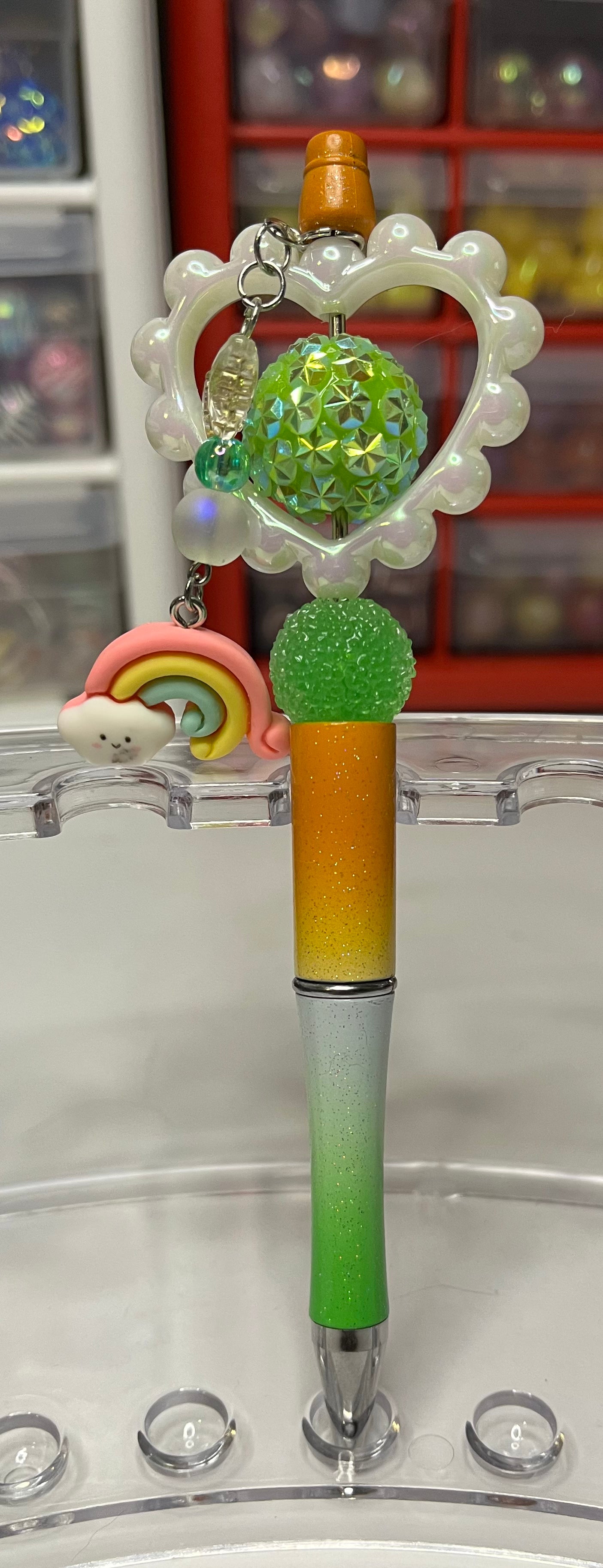 Glitter Orange-White-Green Ombré Beaded Pens