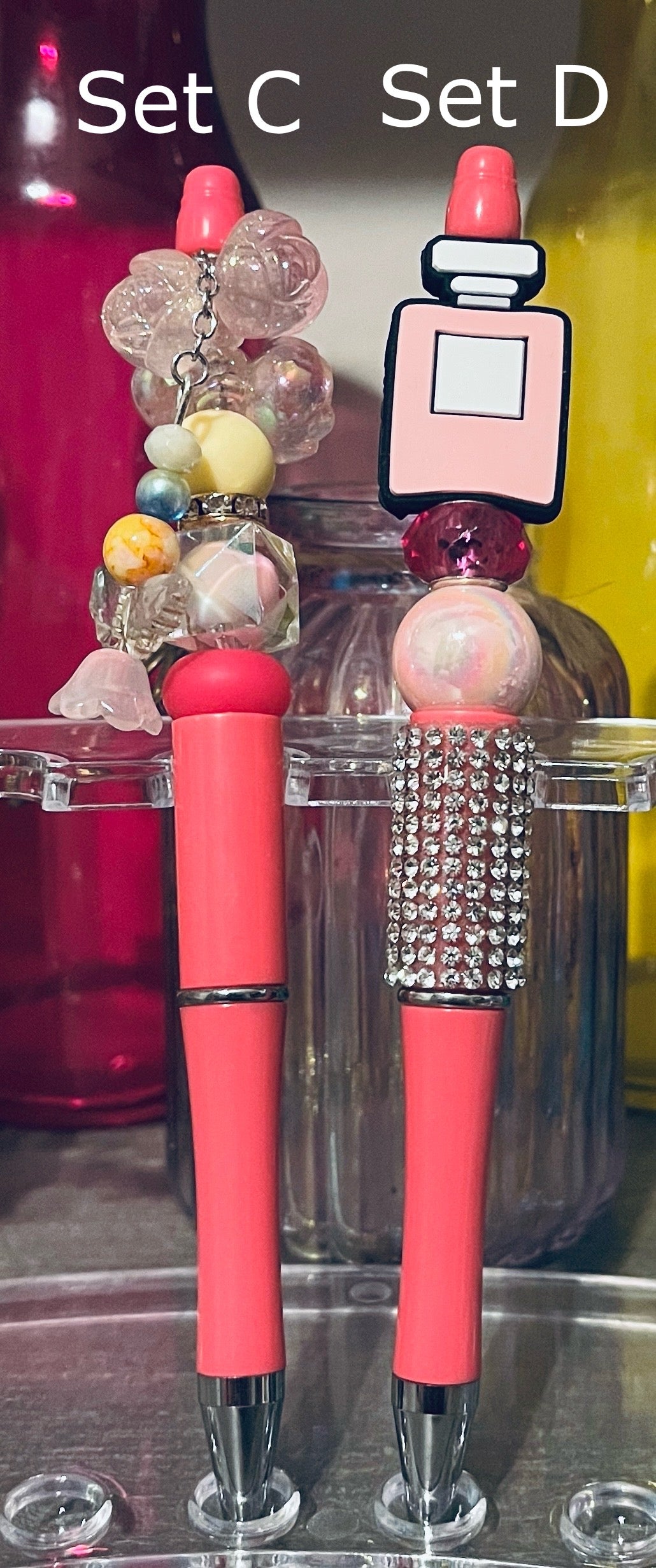 Solid Salmon Pink Beaded Pens