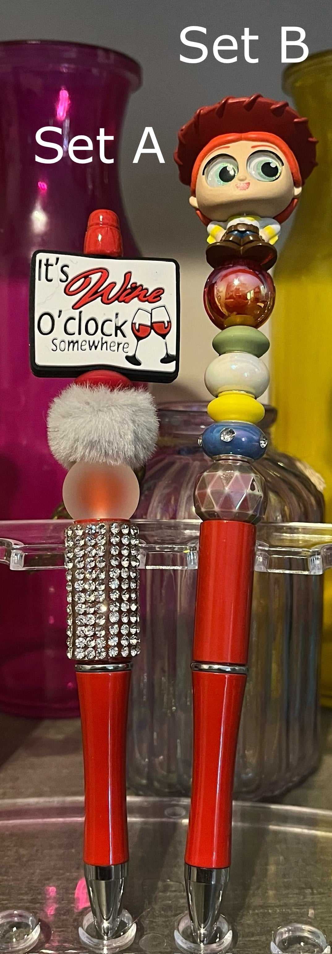 Solid Red Beaded Pens