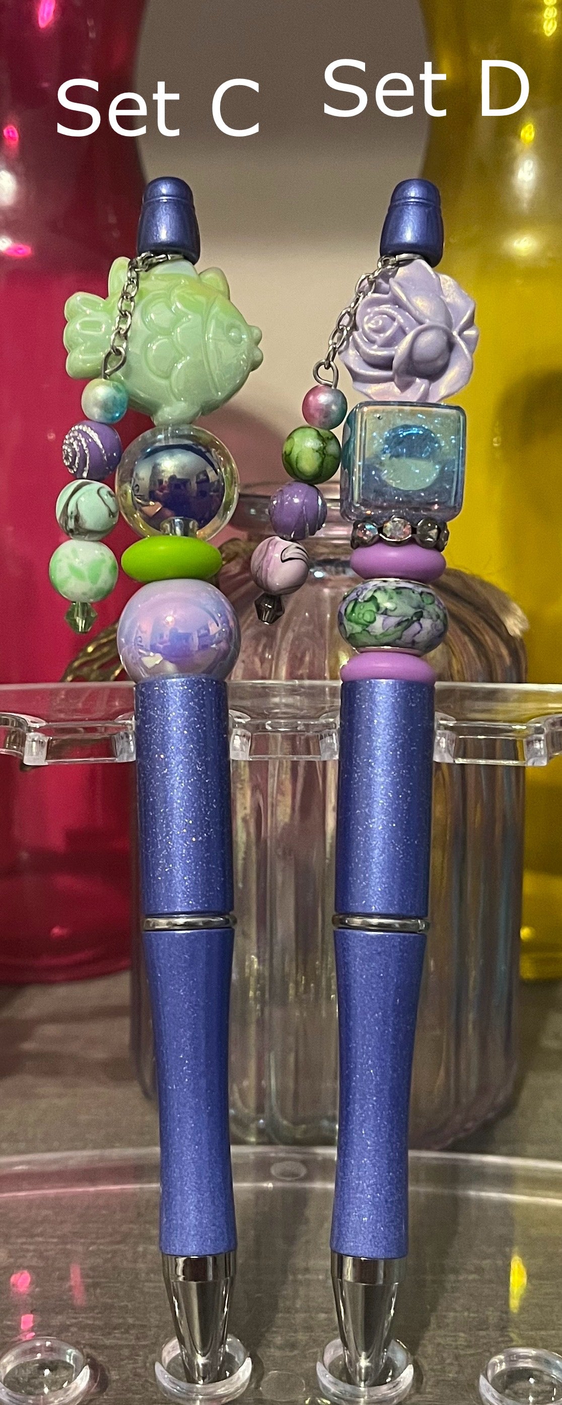 Metallic Dark Purple Beaded Pens