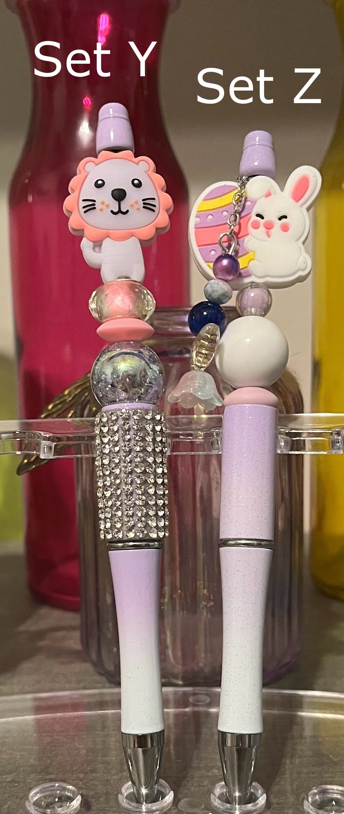 Glitter Purple-White Ombré Beaded Pens