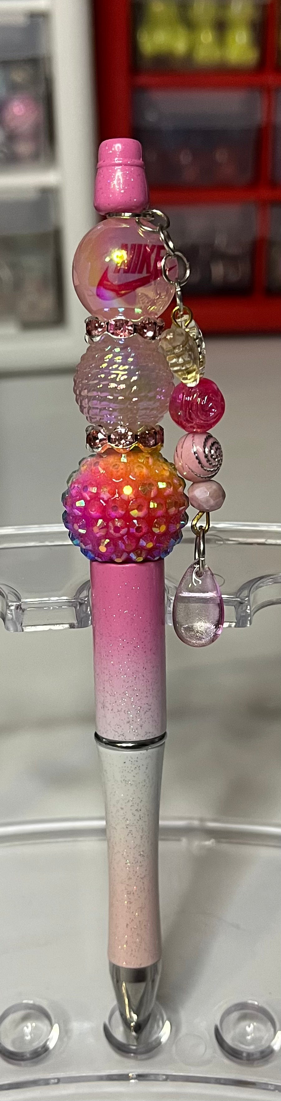 Glitter Pink-White-Light Pink Ombré Beaded Pens
