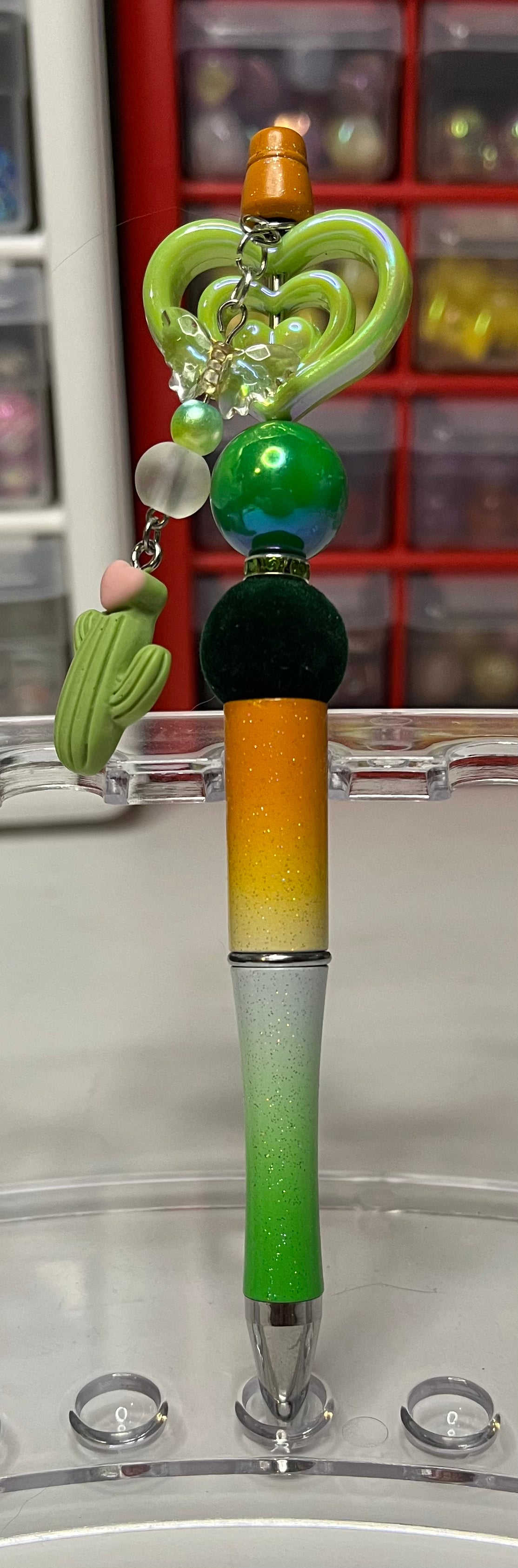 Glitter Orange-White-Green Ombré Beaded Pens