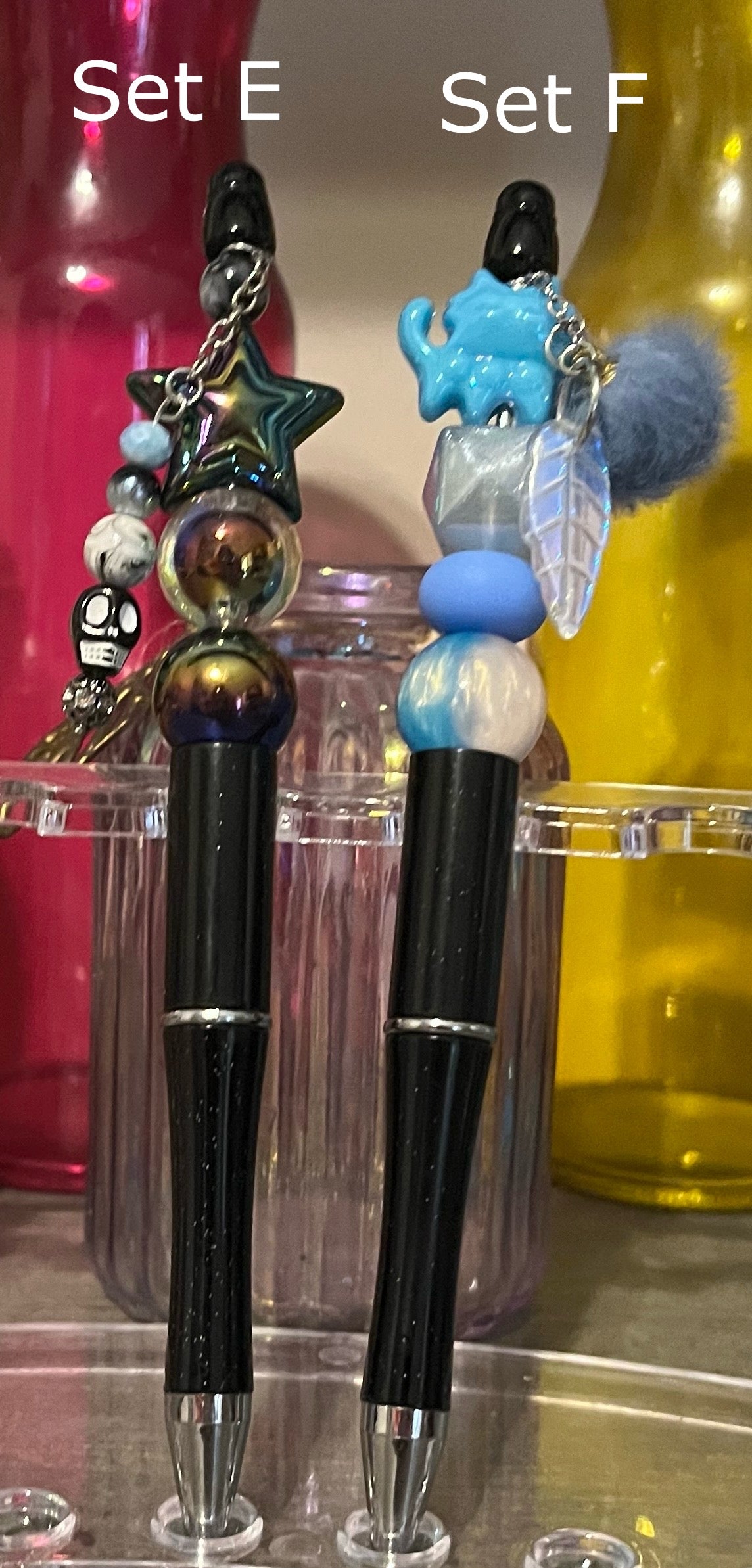 Glitter Black Beaded Pens