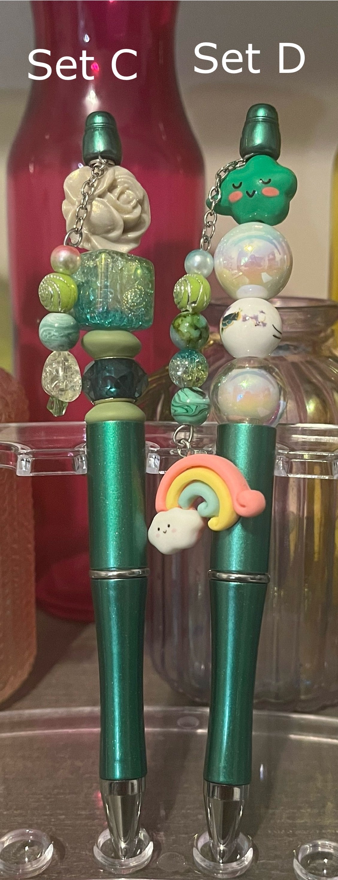 Metallic Green Beaded Pens