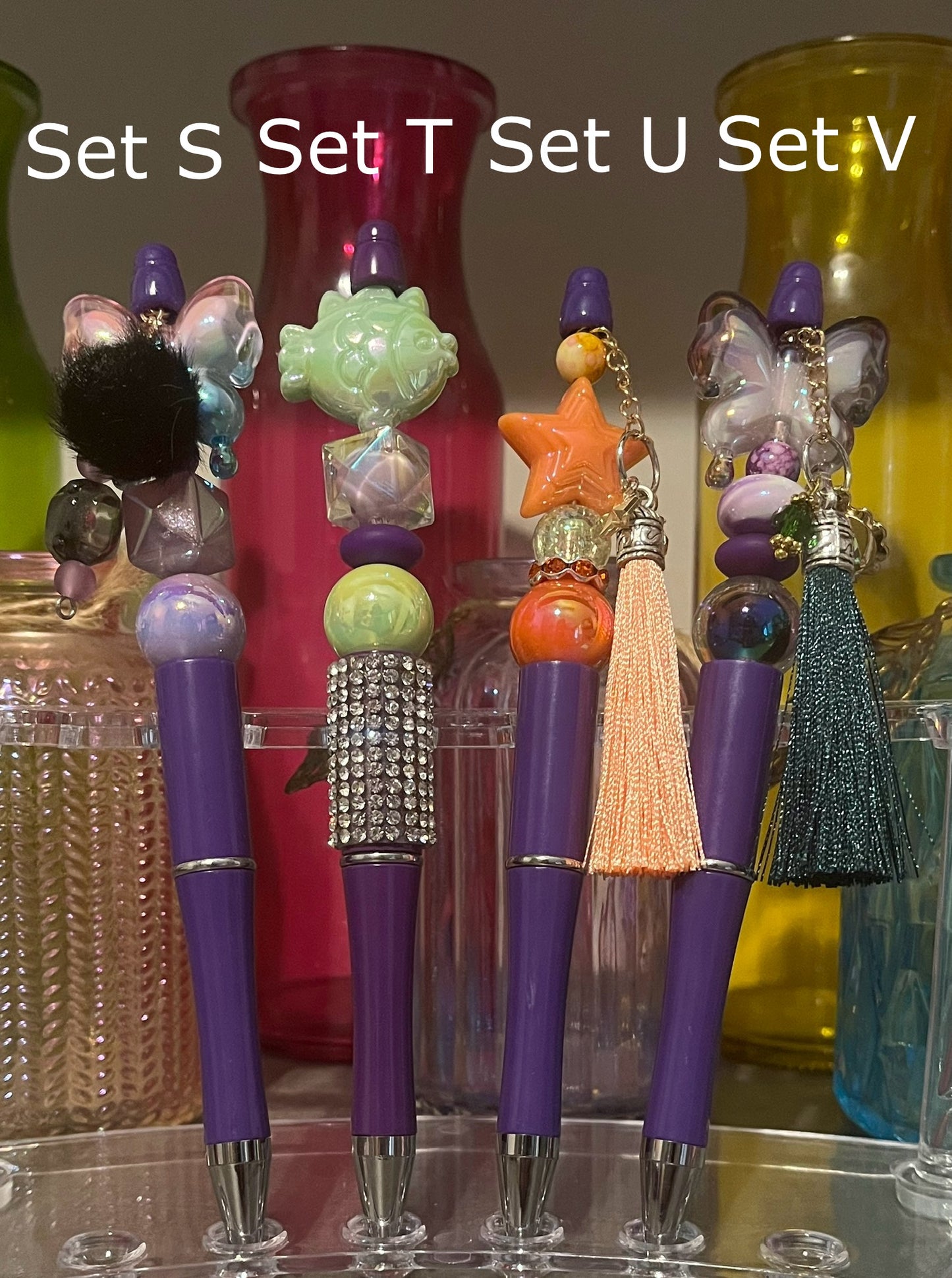 Solid Plum Purple Beaded Pens