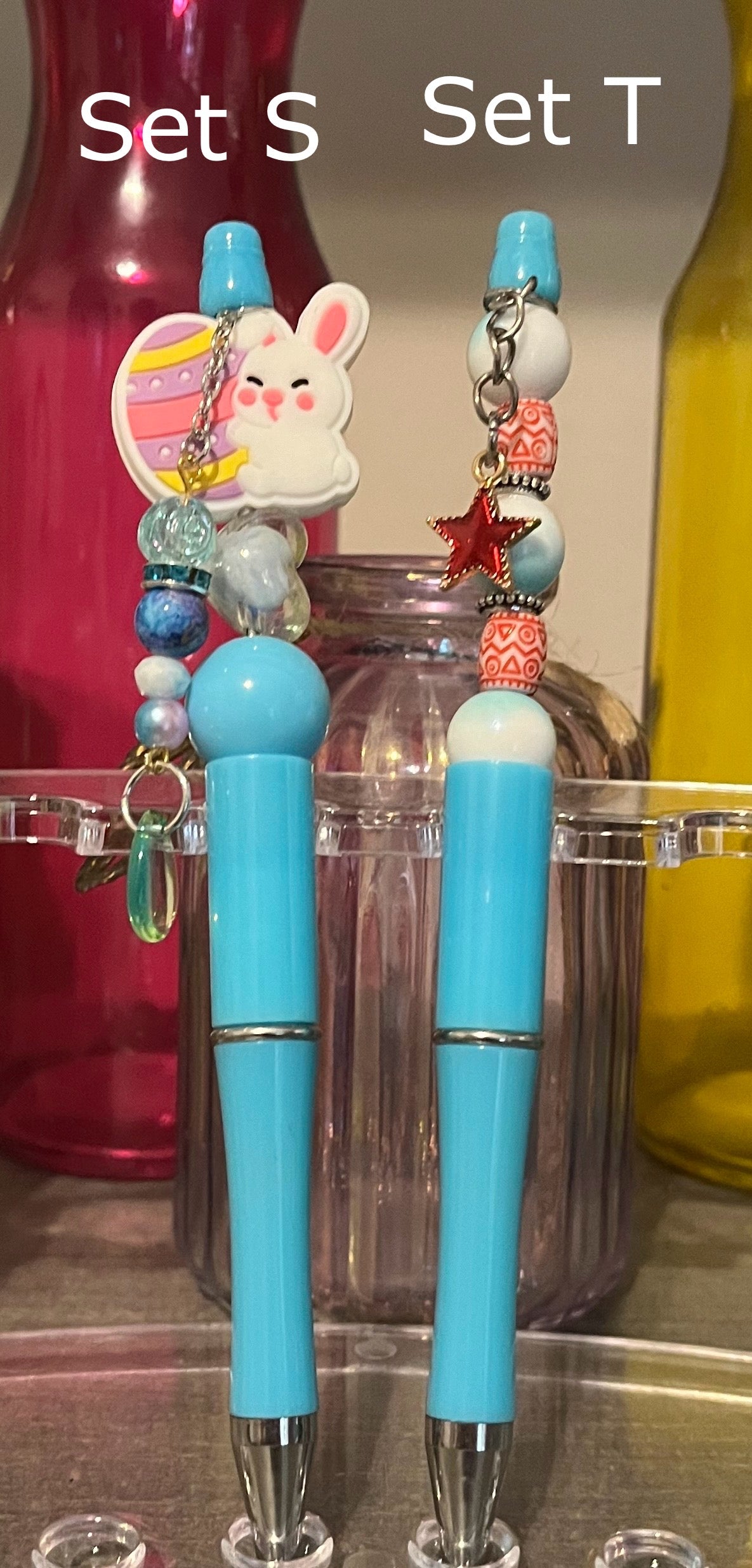 Solid Light Blue Beaded Pens