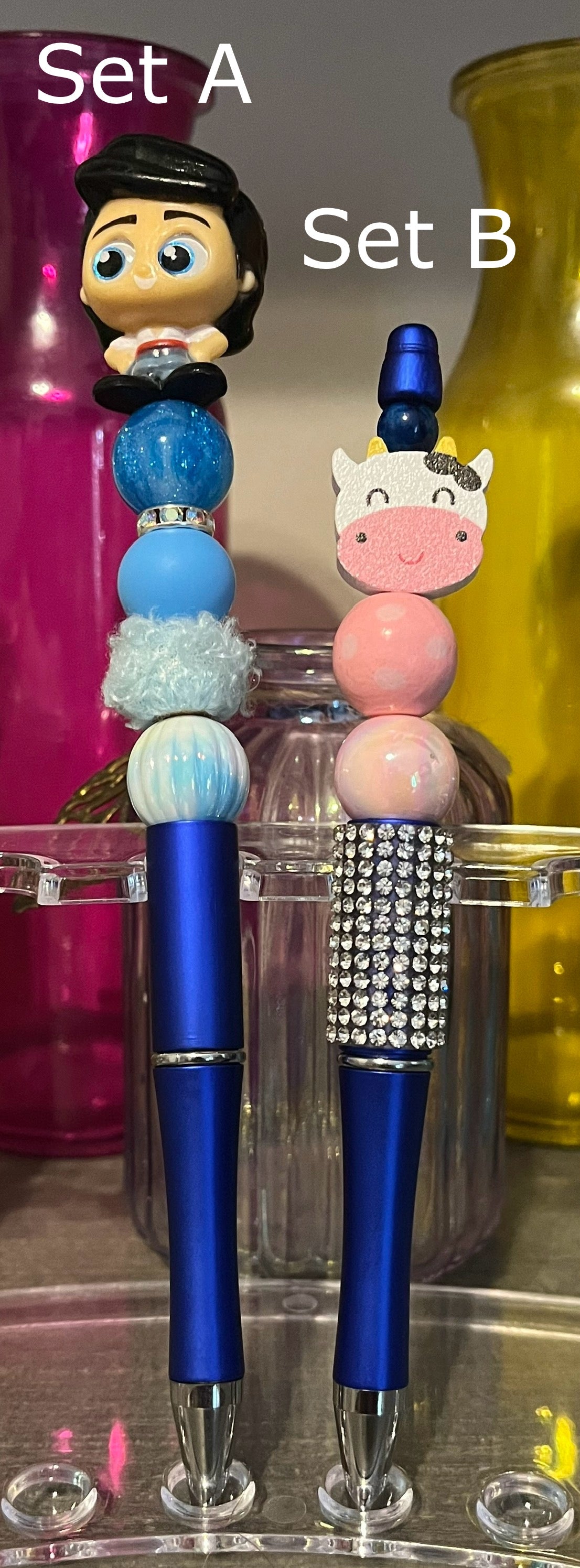 Metallic Dark Blue Beaded Pens