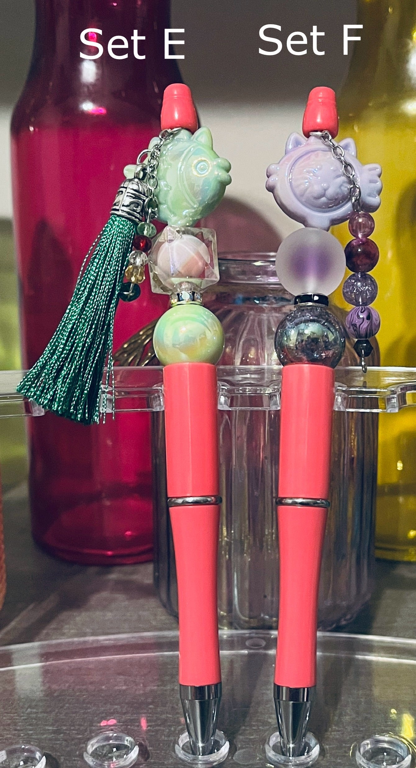 Solid Salmon Pink Beaded Pens