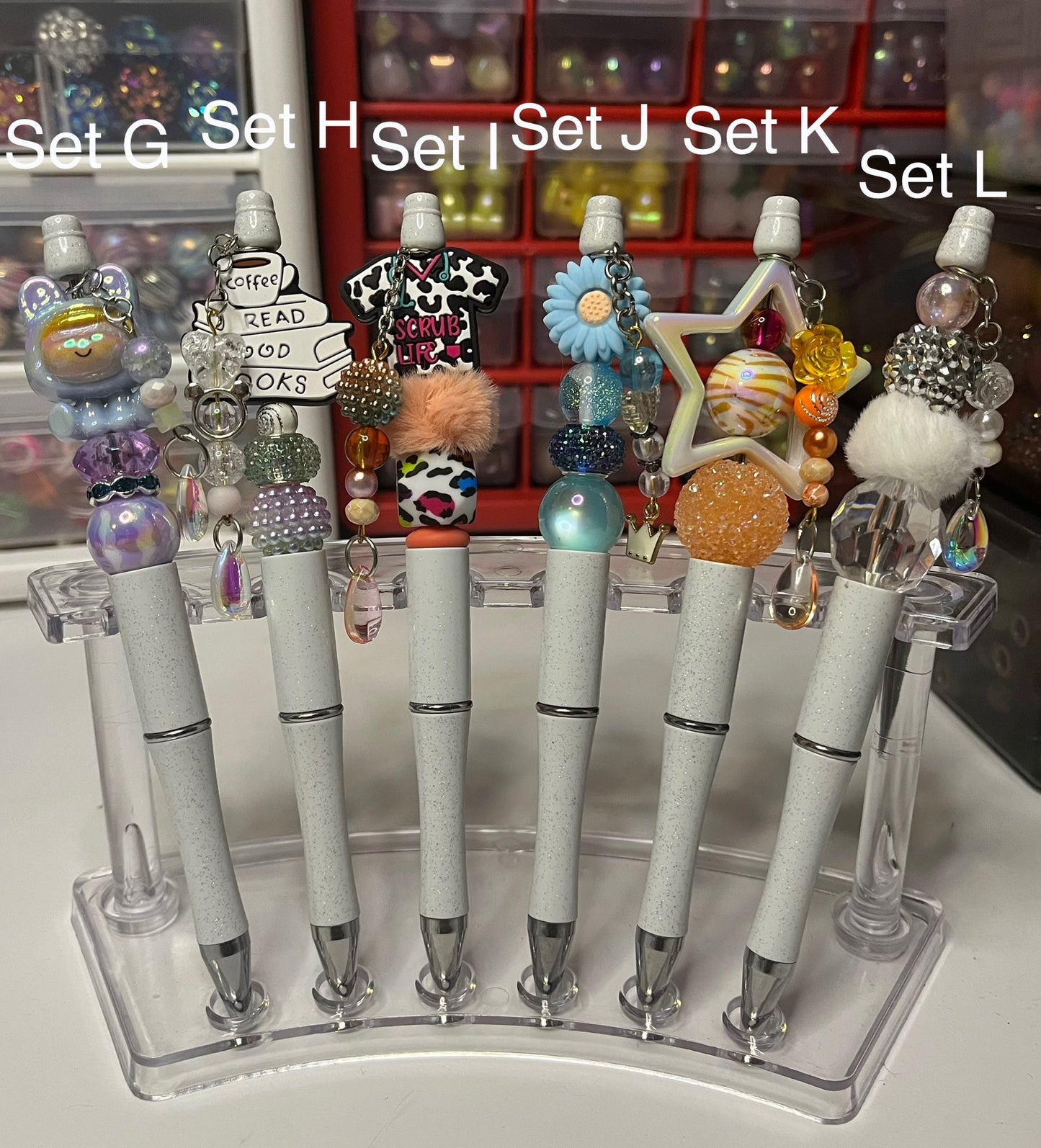 Glitter White Beaded Pens