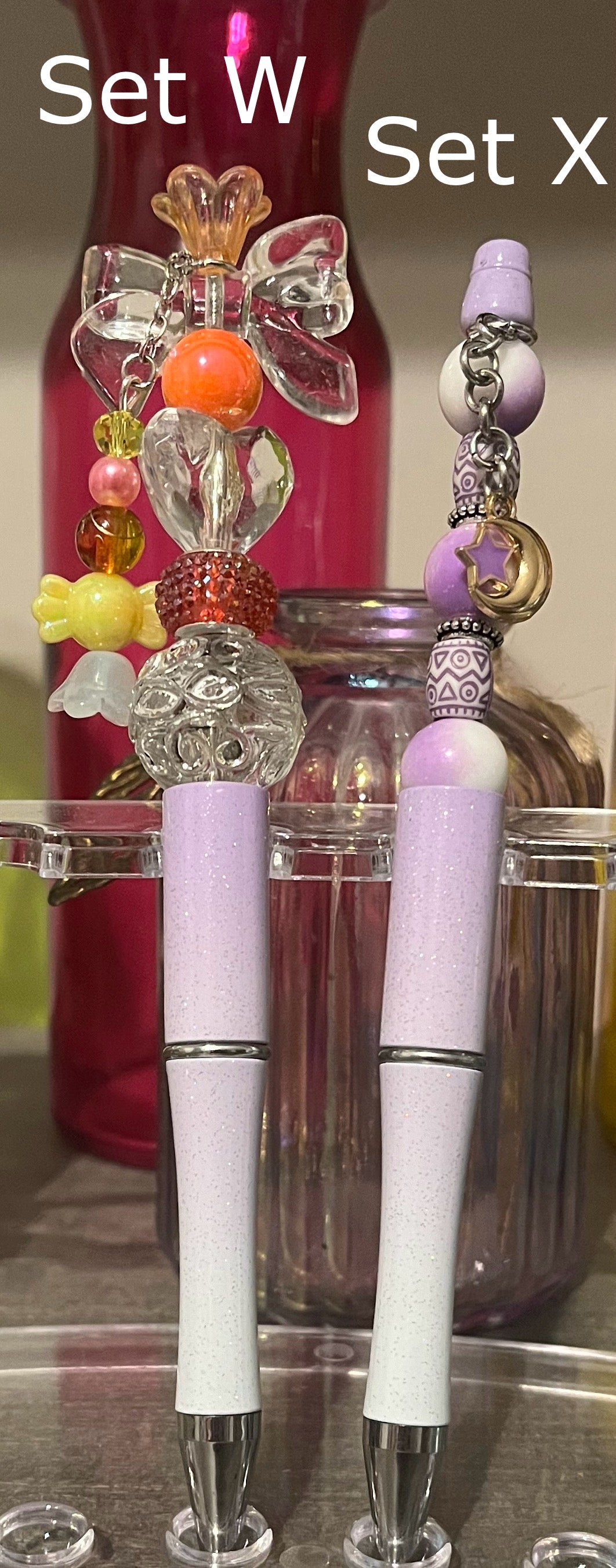 Glitter Purple-White Ombré Beaded Pens