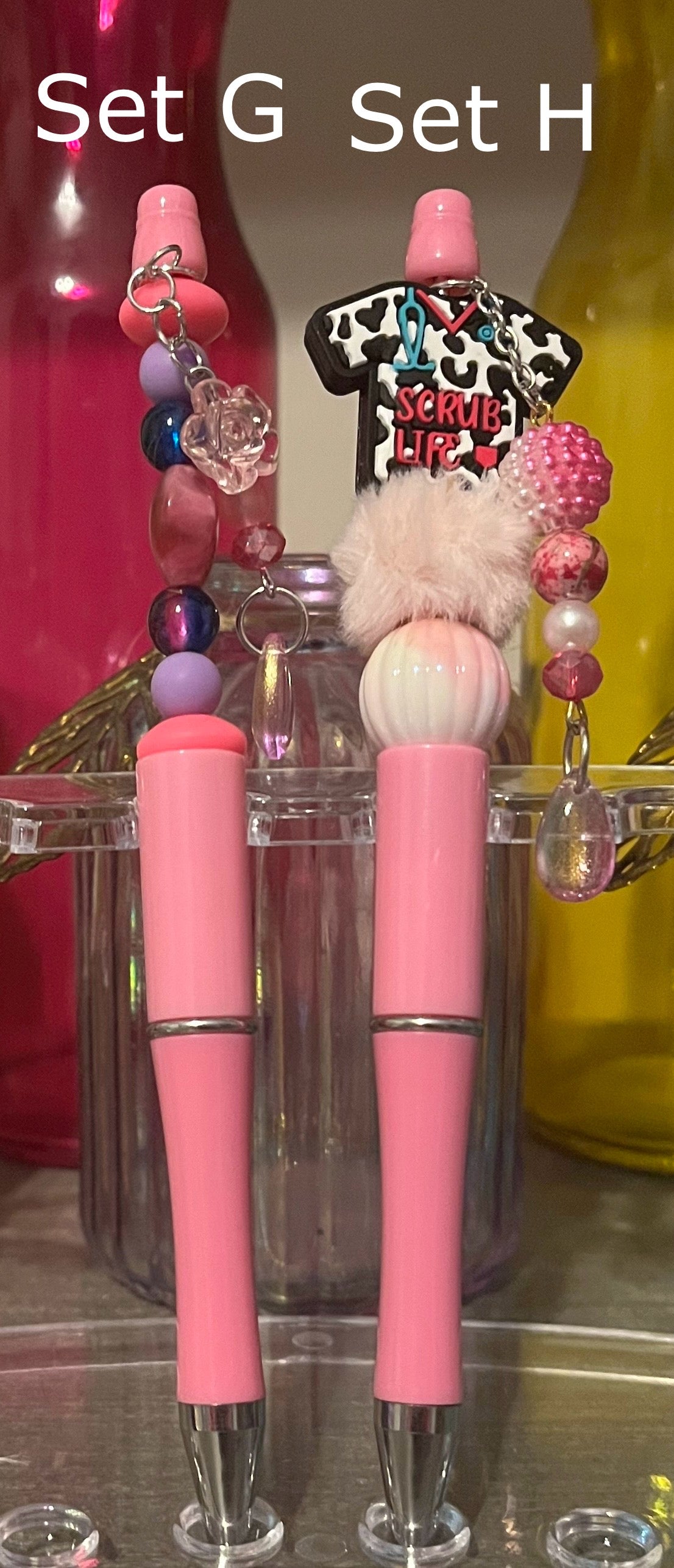 Solid Pink Beaded Pens