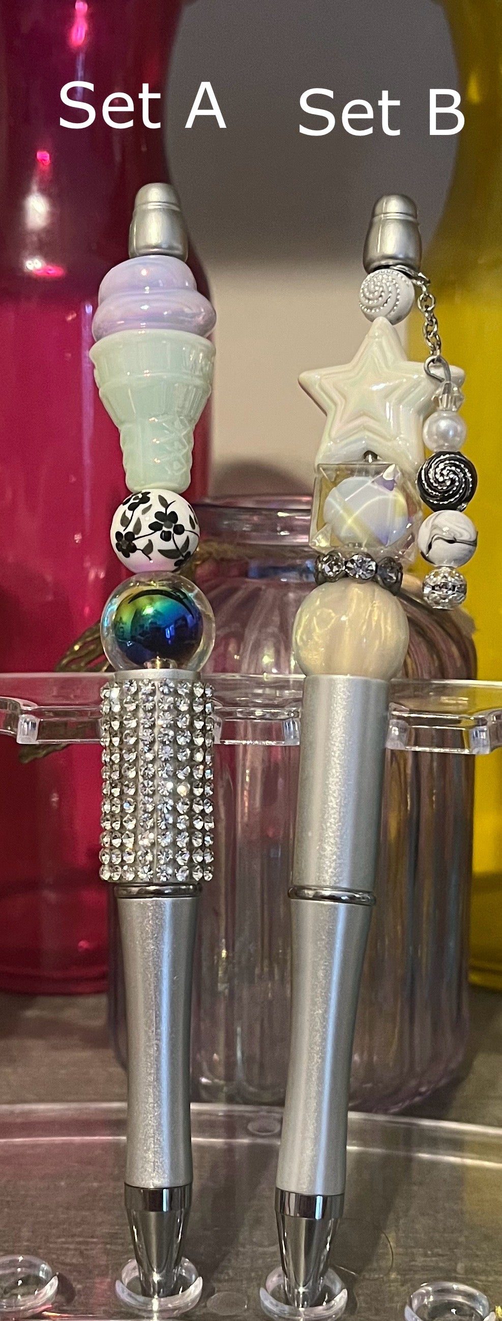 Metallic Silver Beaded Pens