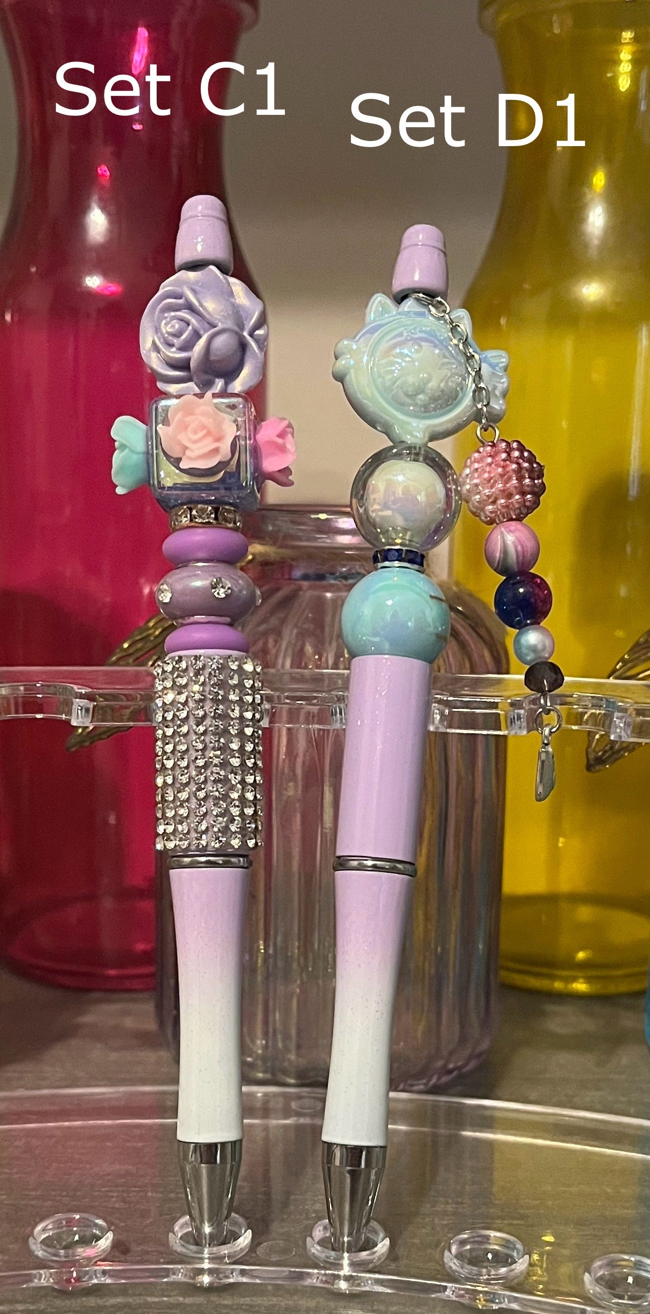 Glitter Purple-White Ombré Beaded Pens