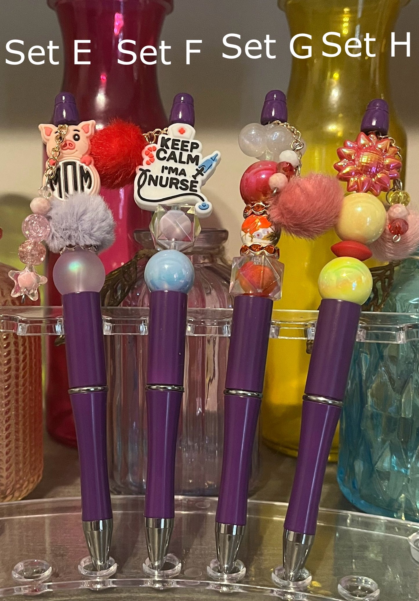 Solid Plum Purple Beaded Pens