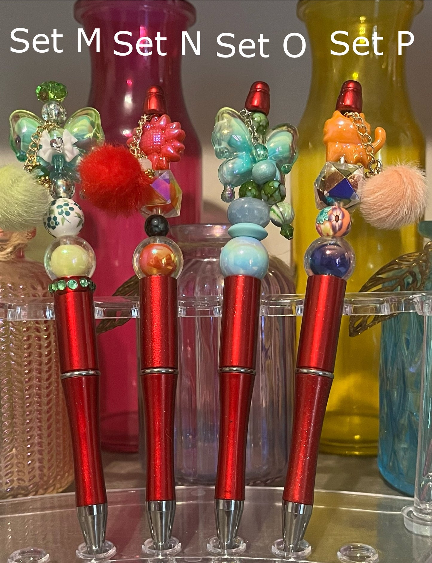 Glitter Dark Red Beaded Pens