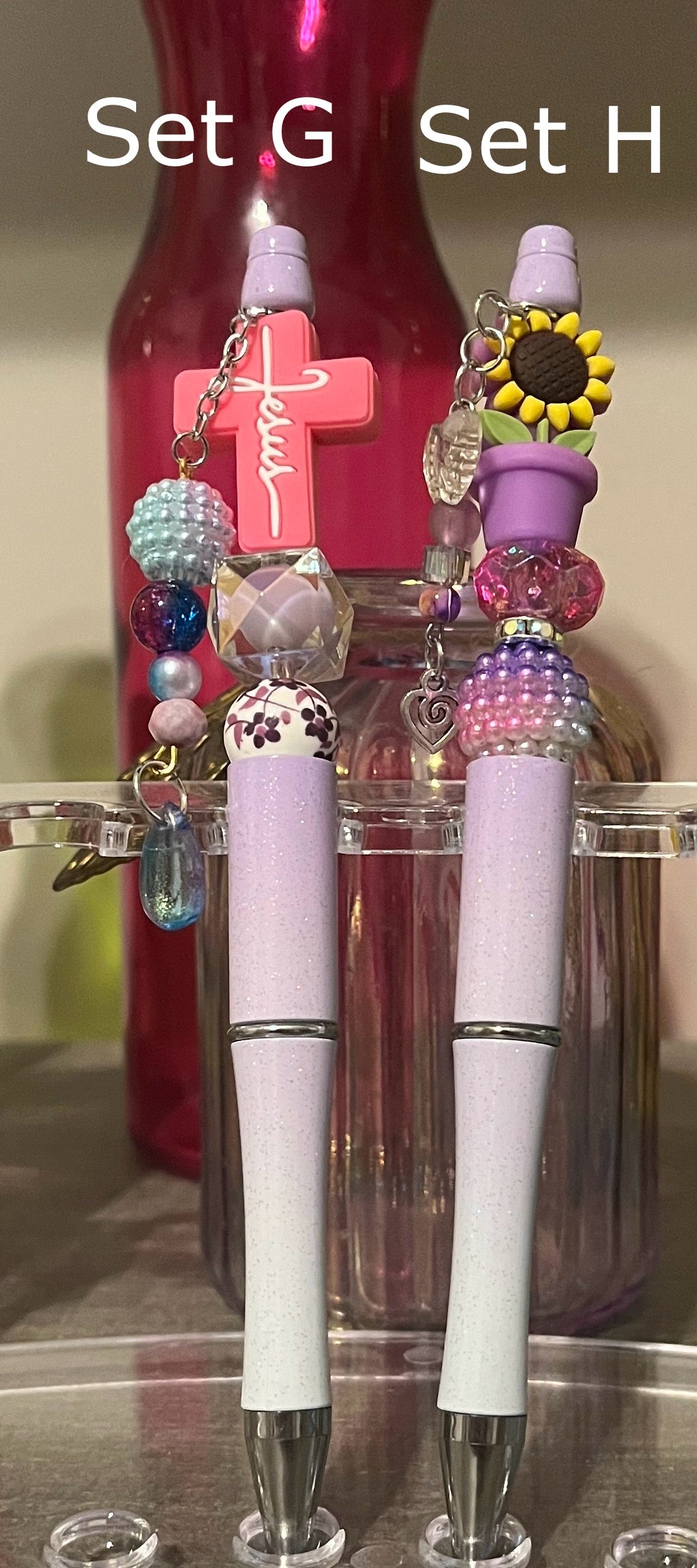 Glitter Purple-White Ombré Beaded Pens