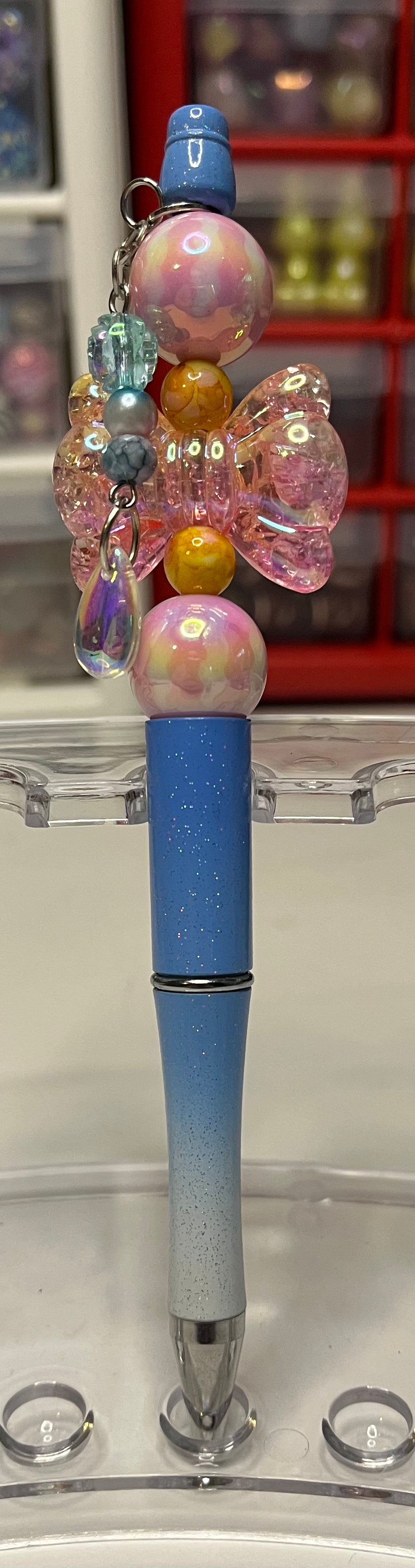 Glitter Blue-White Ombré Beaded Pens