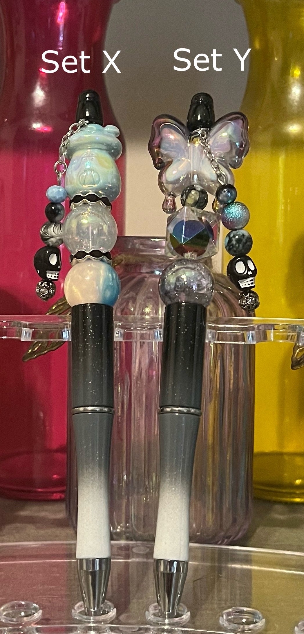 Glitter Black-White Ombré Beaded Pens
