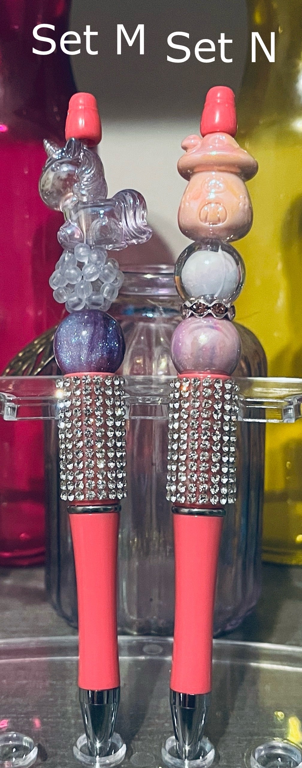 Solid Salmon Pink Beaded Pens