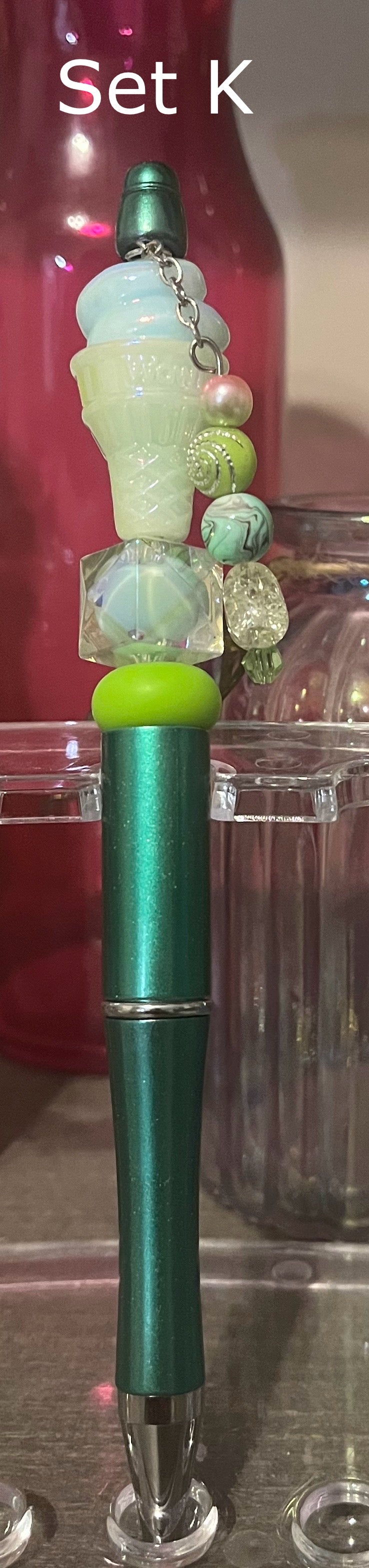 Metallic Green Beaded Pens
