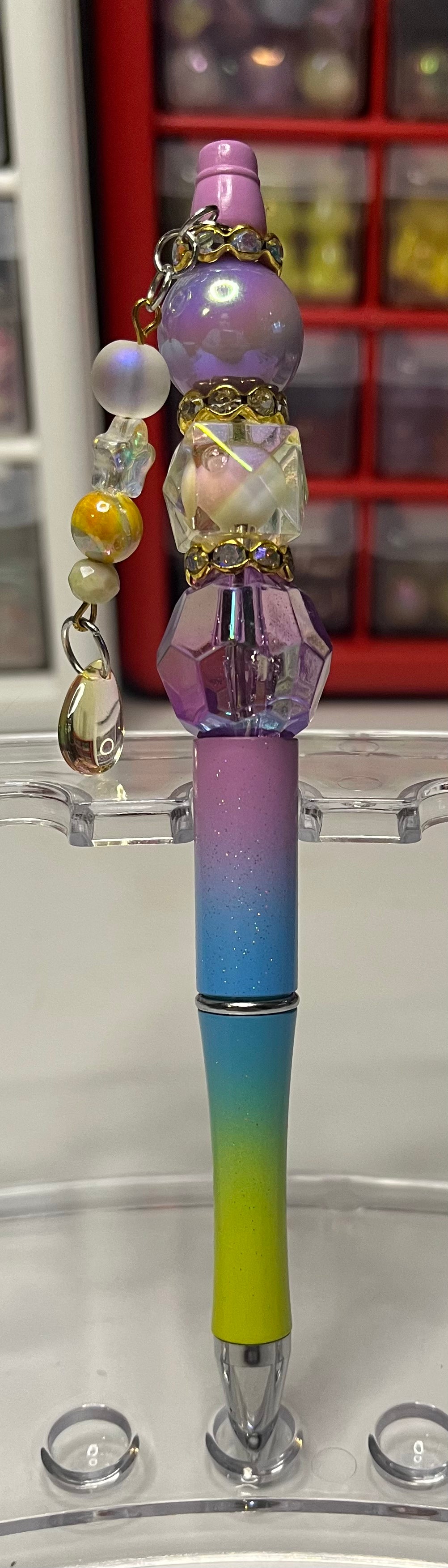 Glitter Lavender-Blue-Lime Ombré Beaded Pens