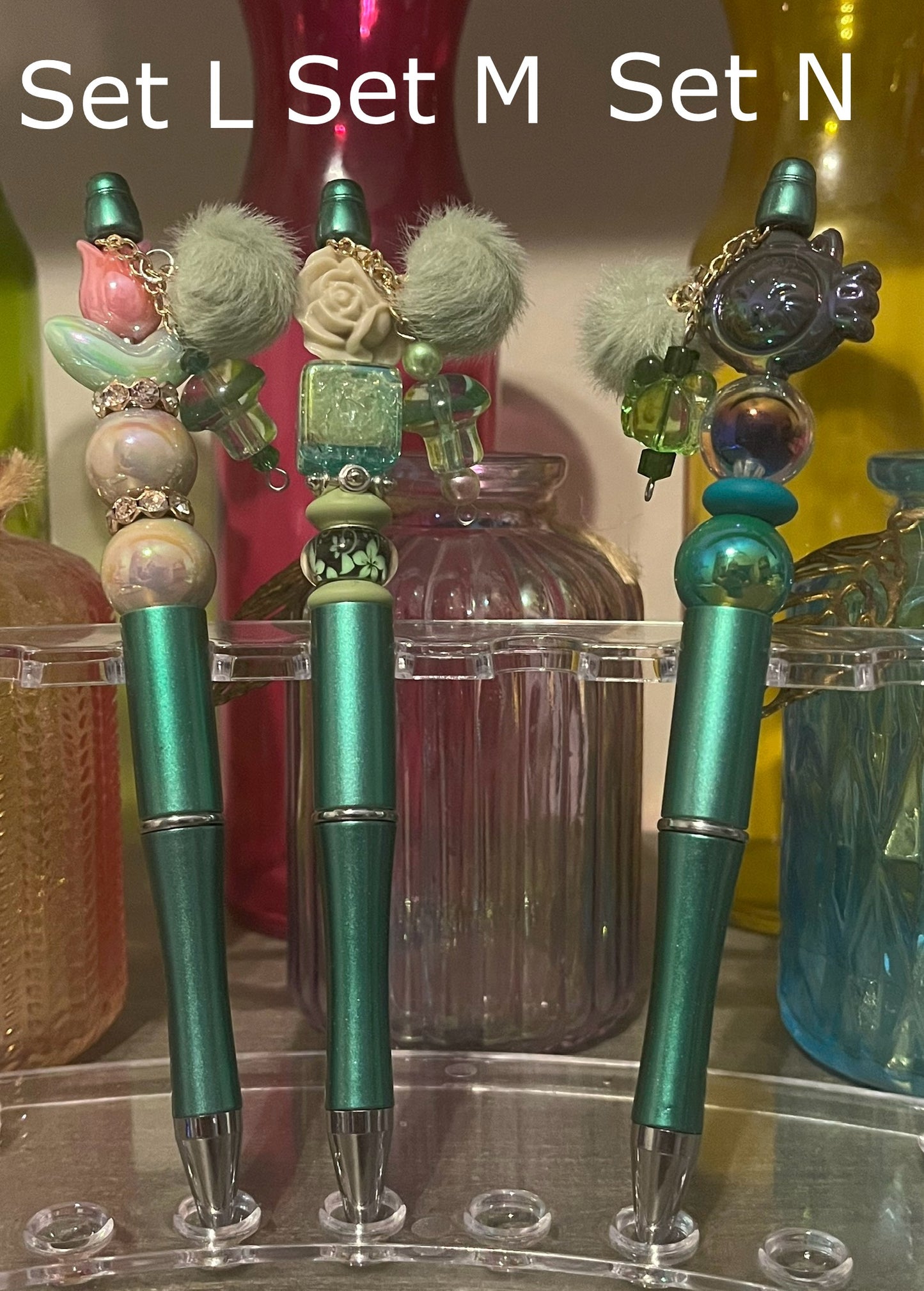 Metallic Green Beaded Pens