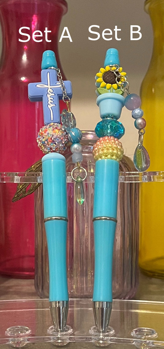 Solid Light Blue Beaded Pens