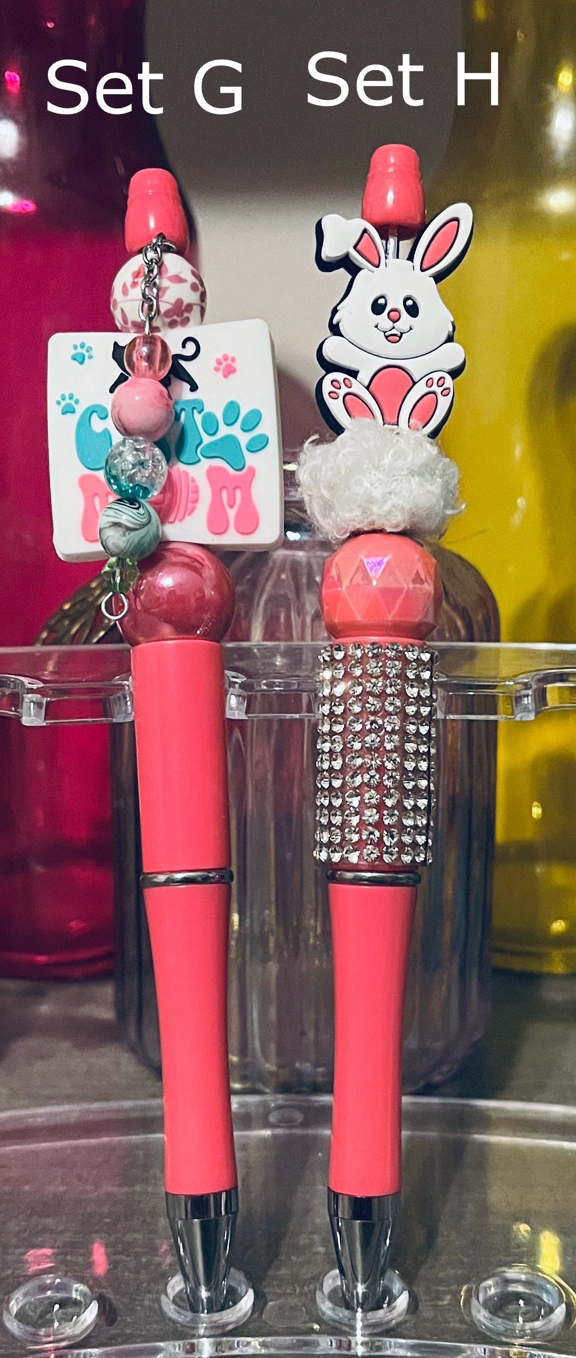 Solid Salmon Pink Beaded Pens