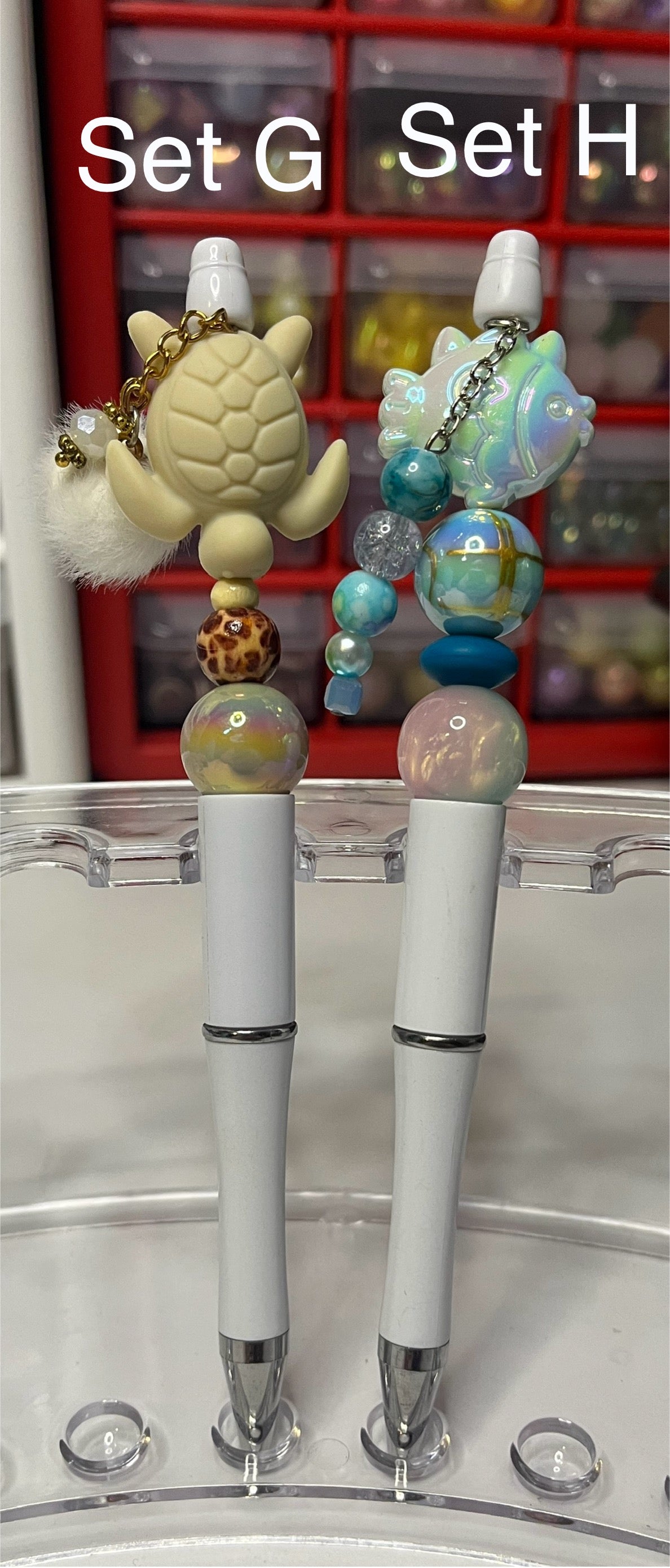 Solid White Beaded Pens
