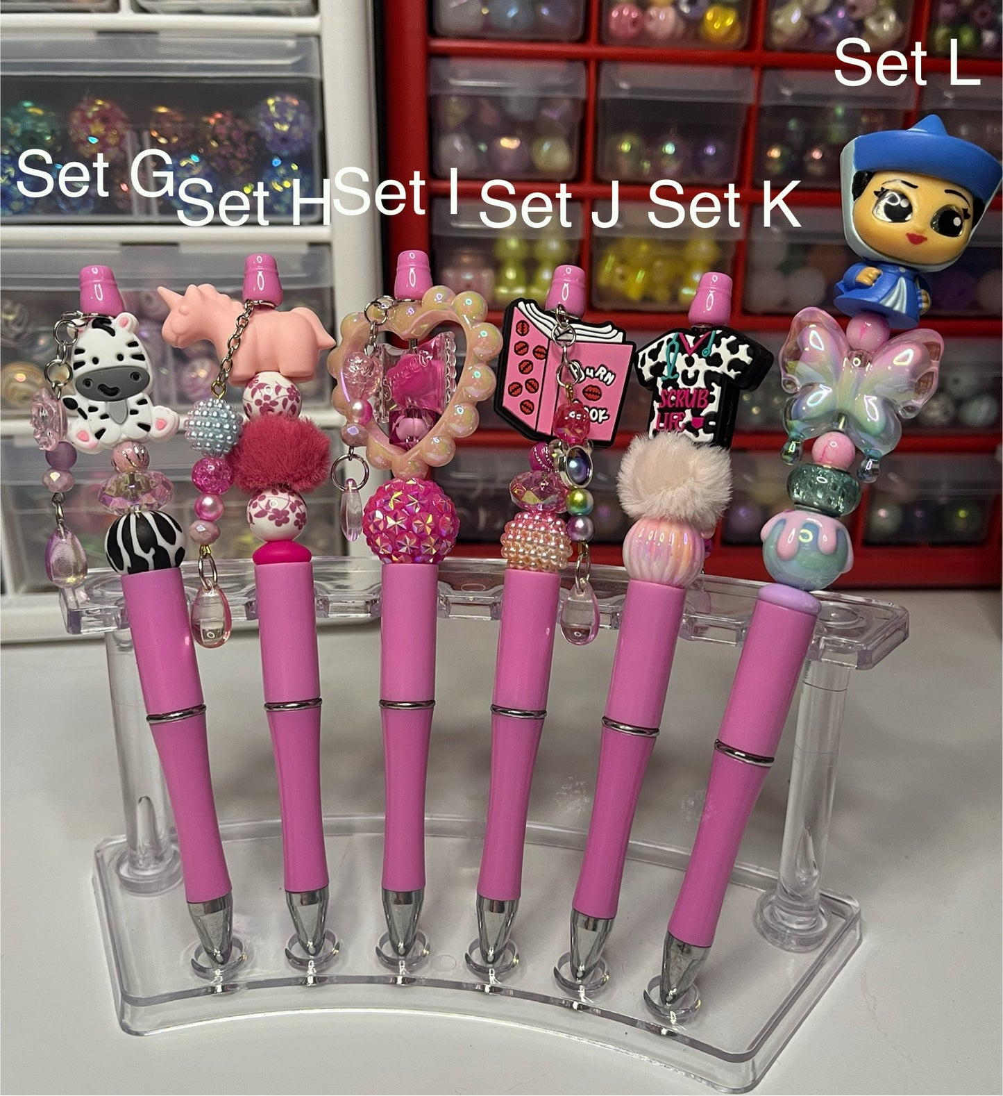 Solid Persian Pink Beaded Pens