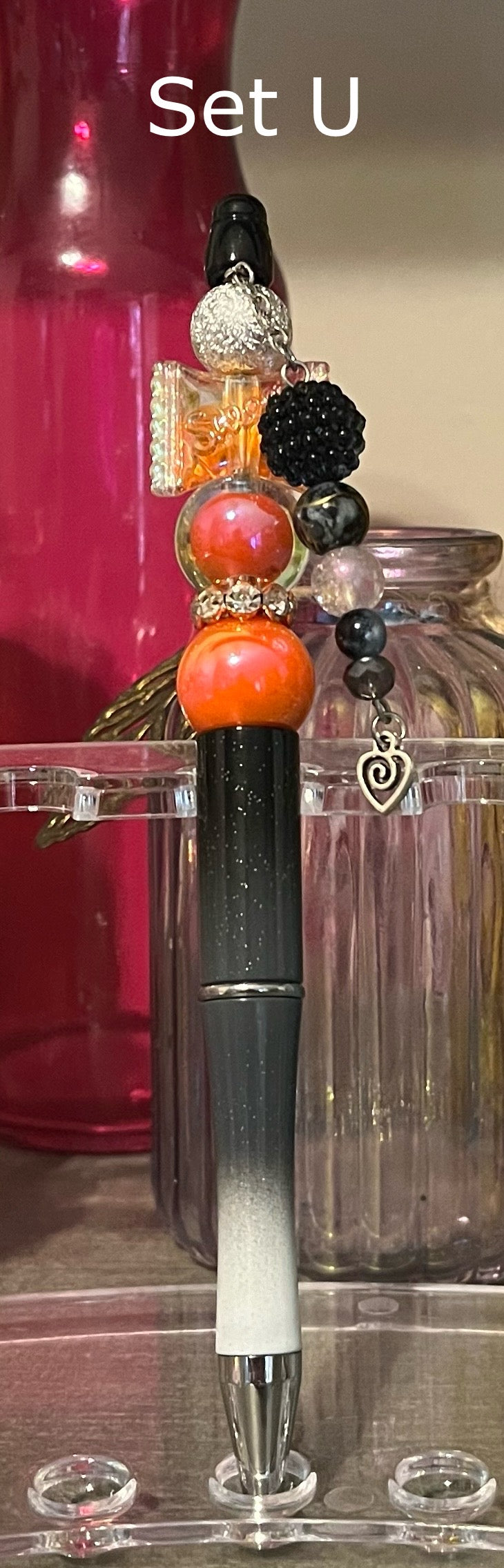 Glitter Black-White Ombré Beaded Pens