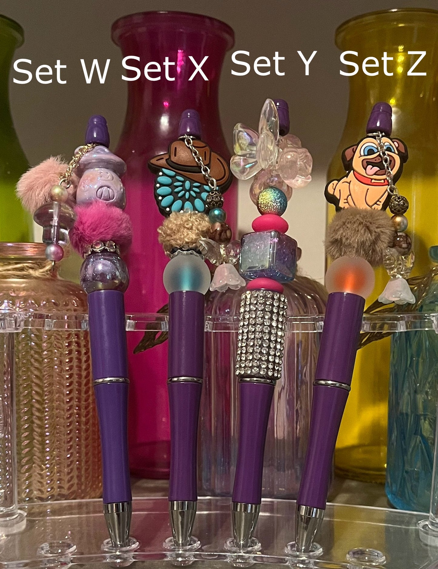 Solid Plum Purple Beaded Pens