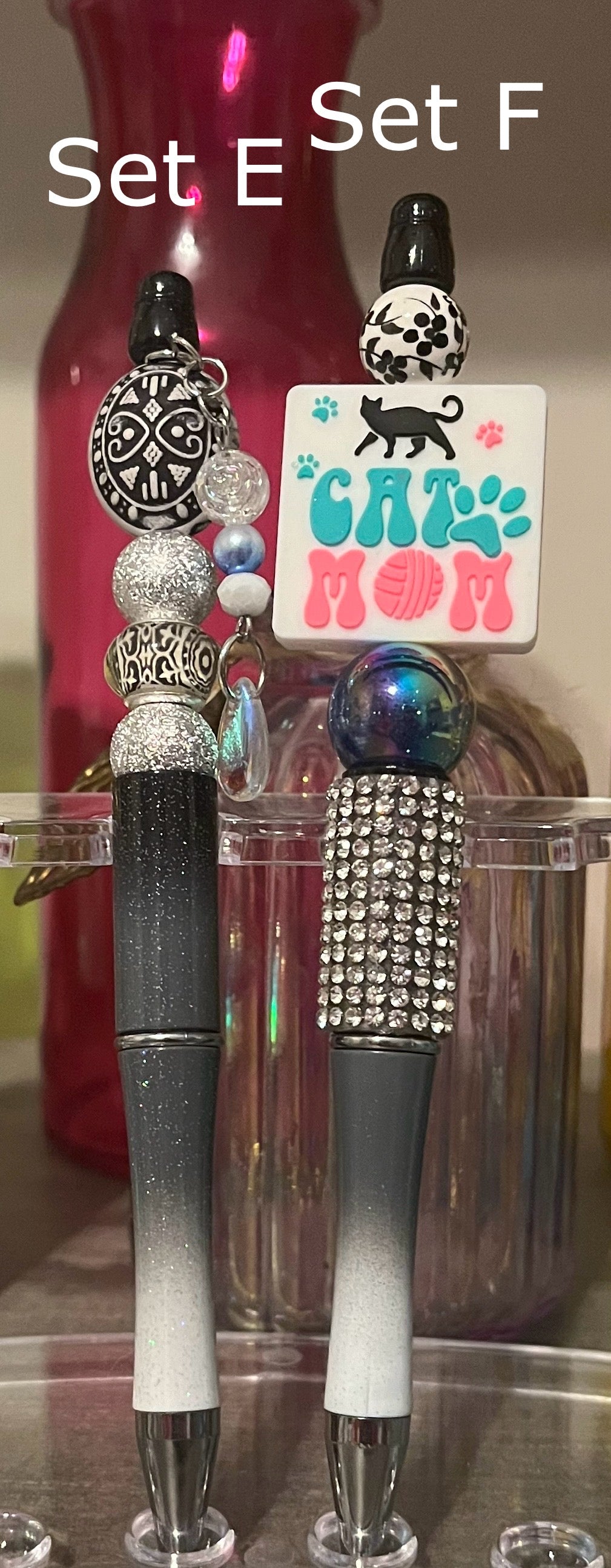 Glitter Black-White Ombré Beaded Pens